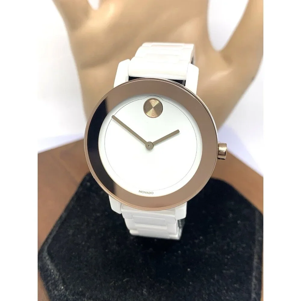 Movado Women's Watch 3600753 Bold White Dial Rose Gold Swiss Quartz 36mm Ceramic